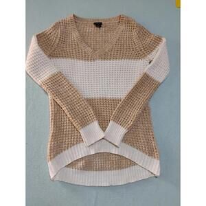 Rue 21 Slouchy Long Sweater Women’s Size Large Tan/Cream White V Neck Pre Owned